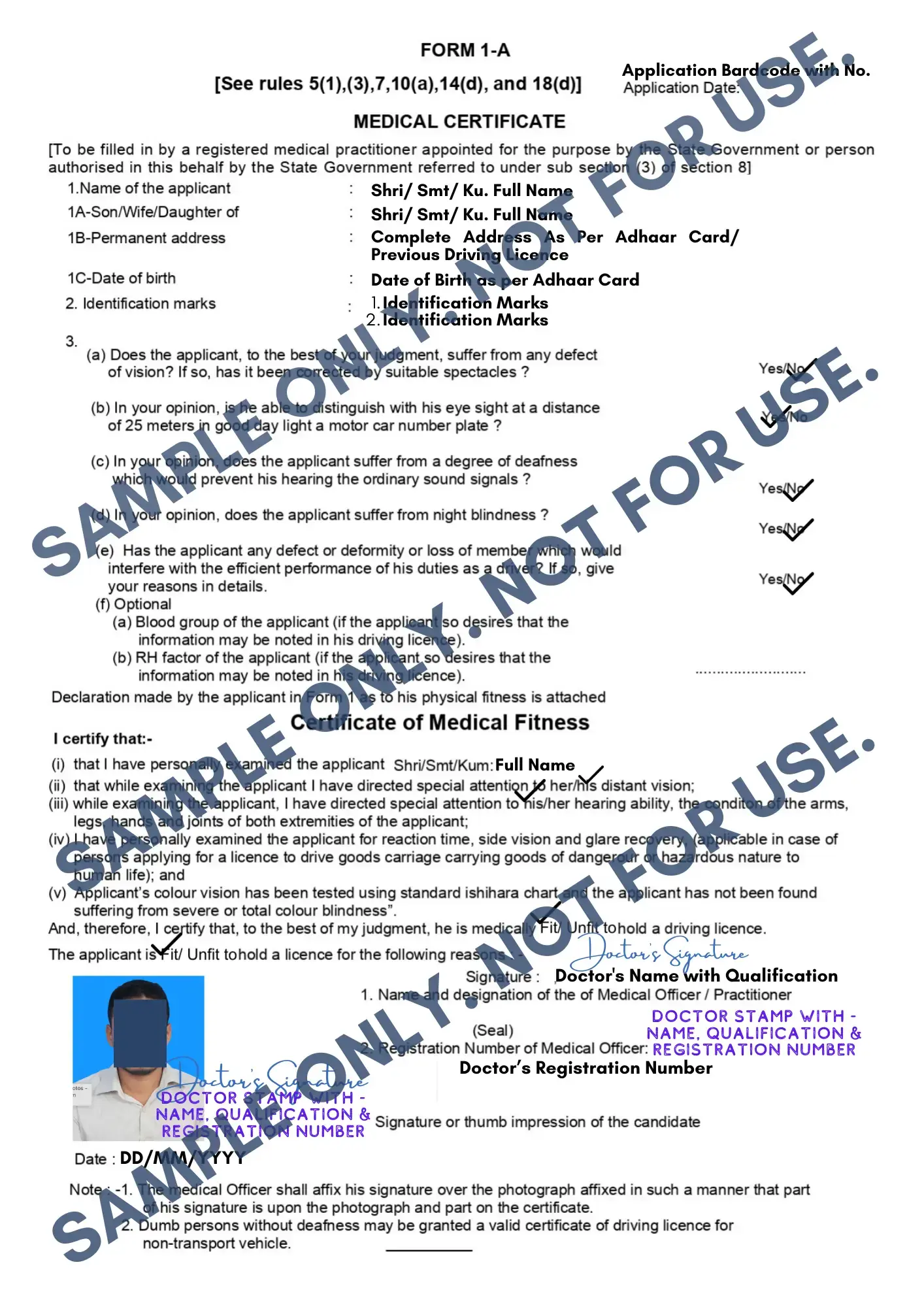 Form 1A Medical Certificate Format