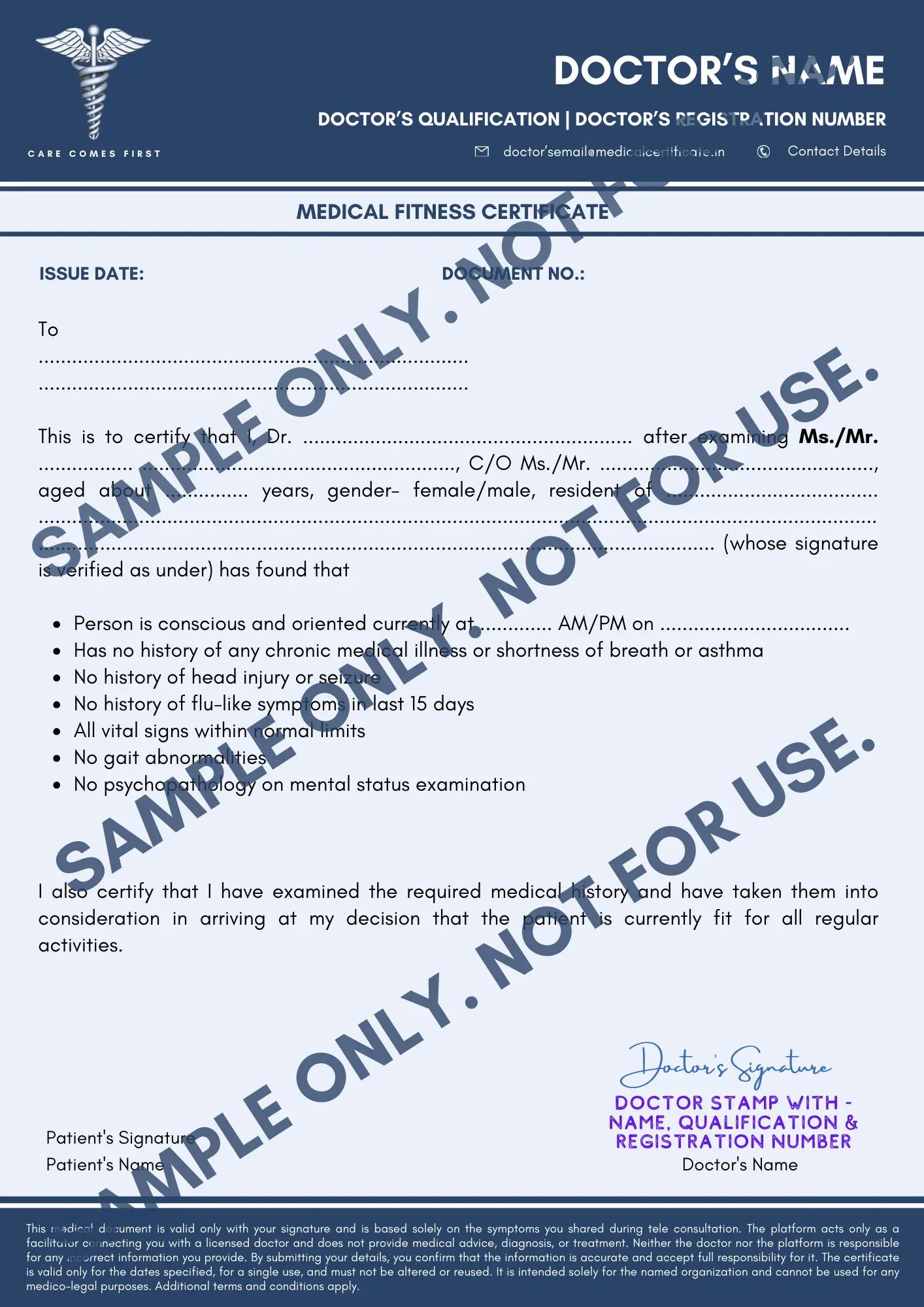 Medical Fitness Certificate Format