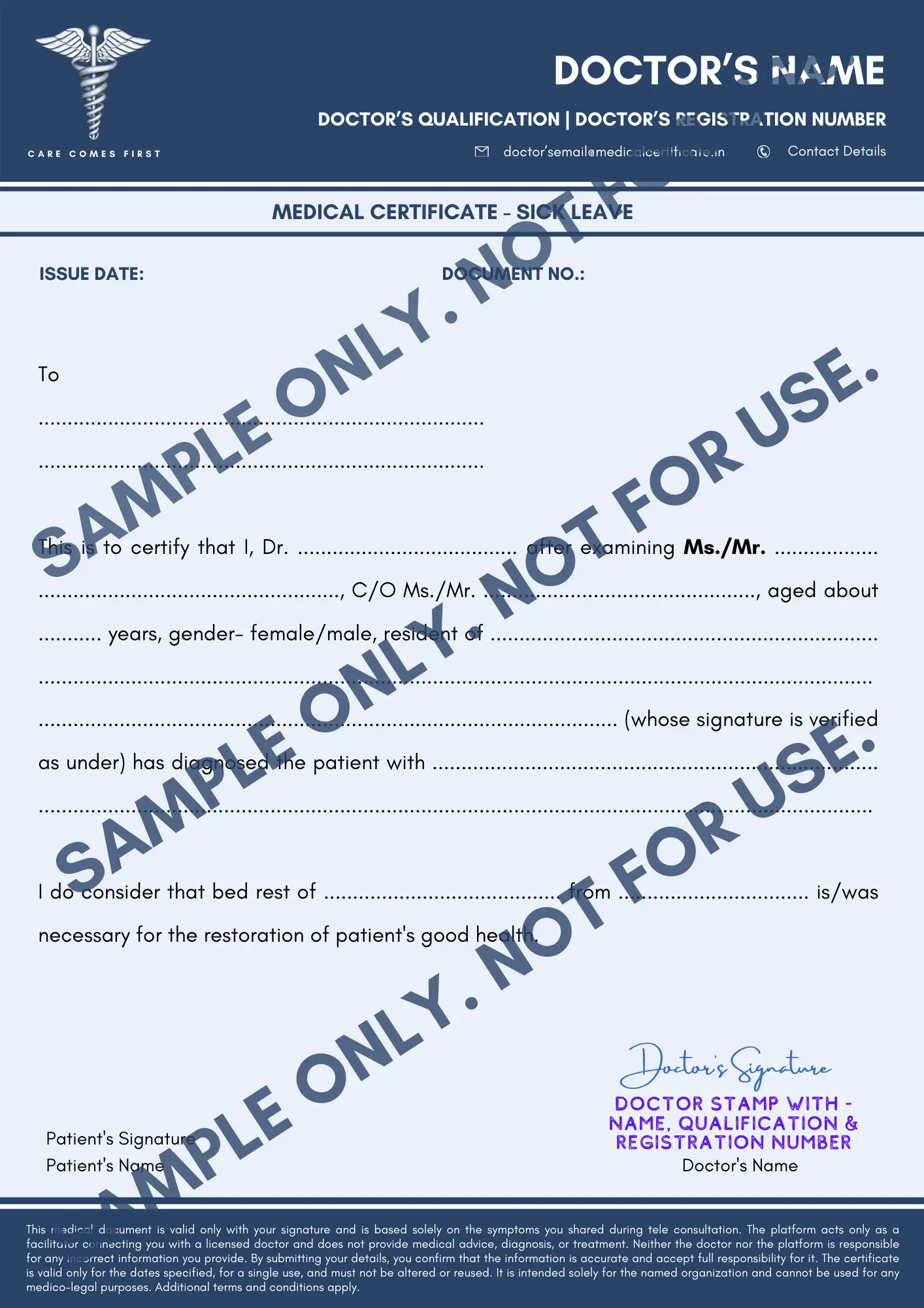 SAMPLE - MEDICAL CERTIFICATE - SICK LEAVE - DIGITAL