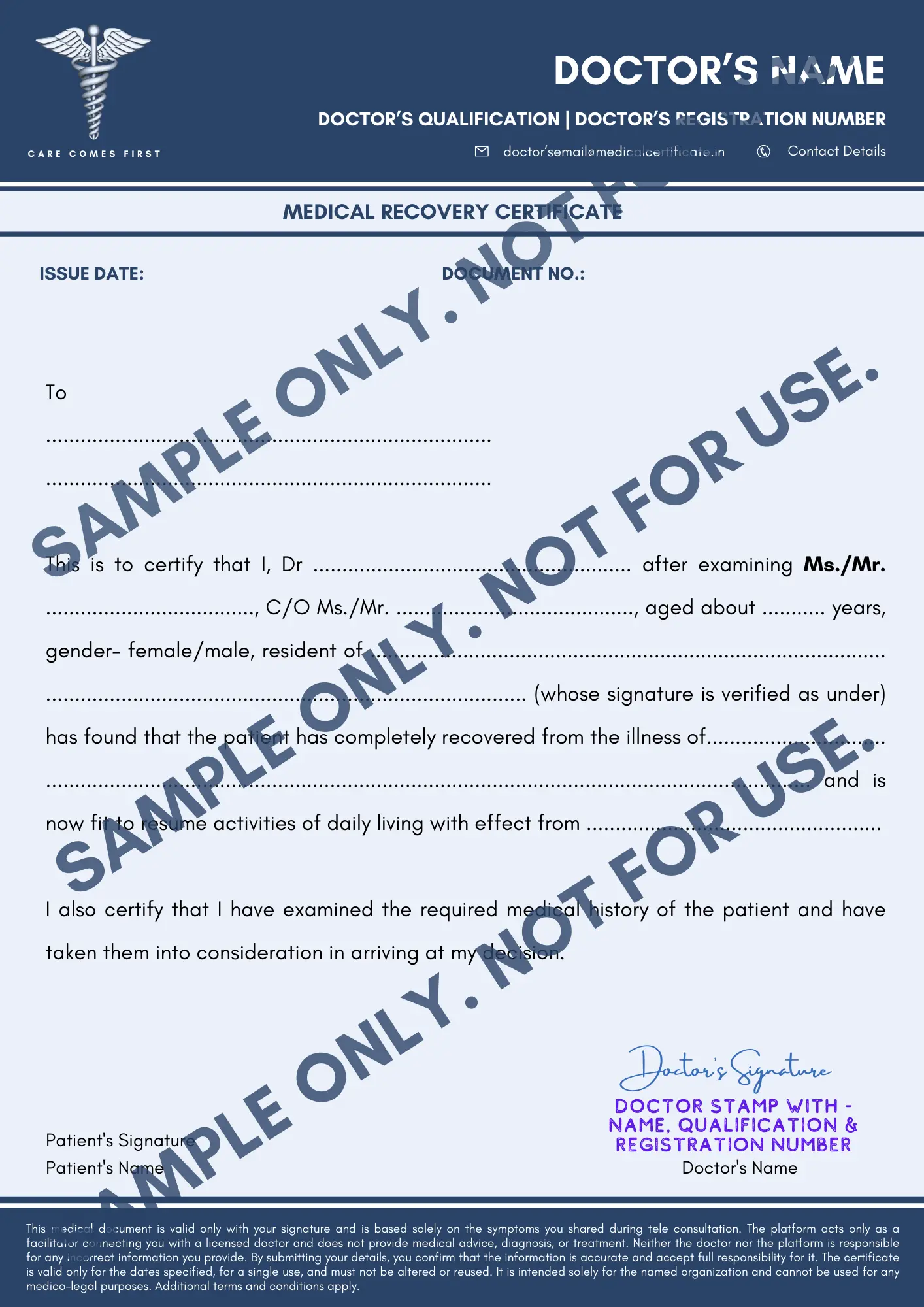 Fitness Recovery Certificate Format