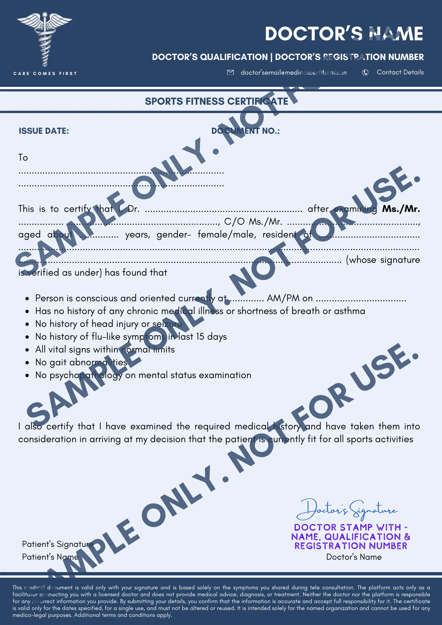 Sports Fitness Certificate Format