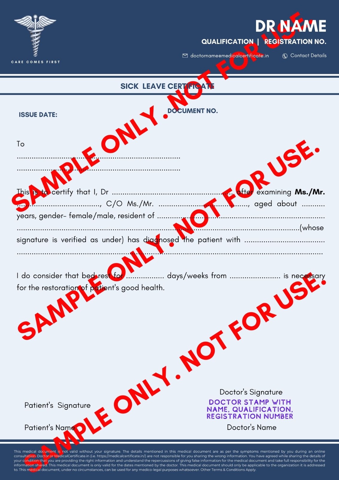 Samples Medical Certificates From Registered Doctors